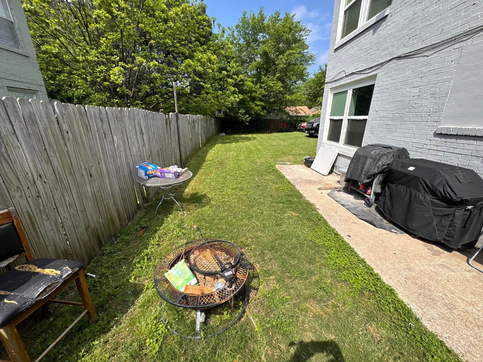 Mowed and edged residential backyard